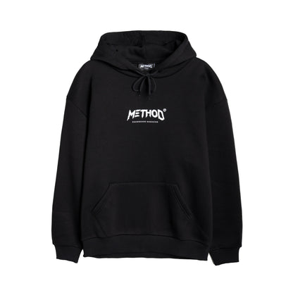 Black hoodie with 'METHOD' logo on a white background