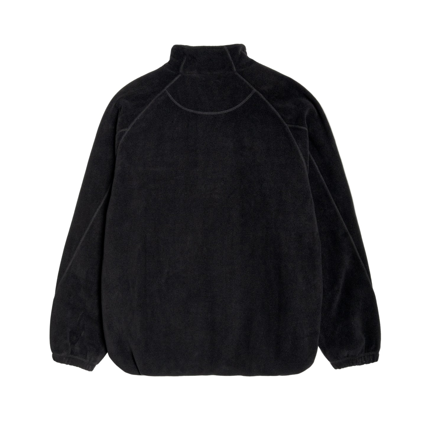 Black fleece pullover on a light gray background