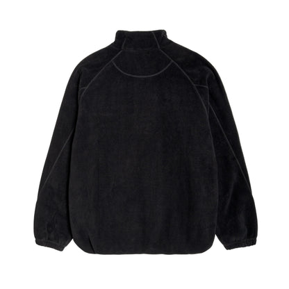 Black fleece pullover on a light gray background