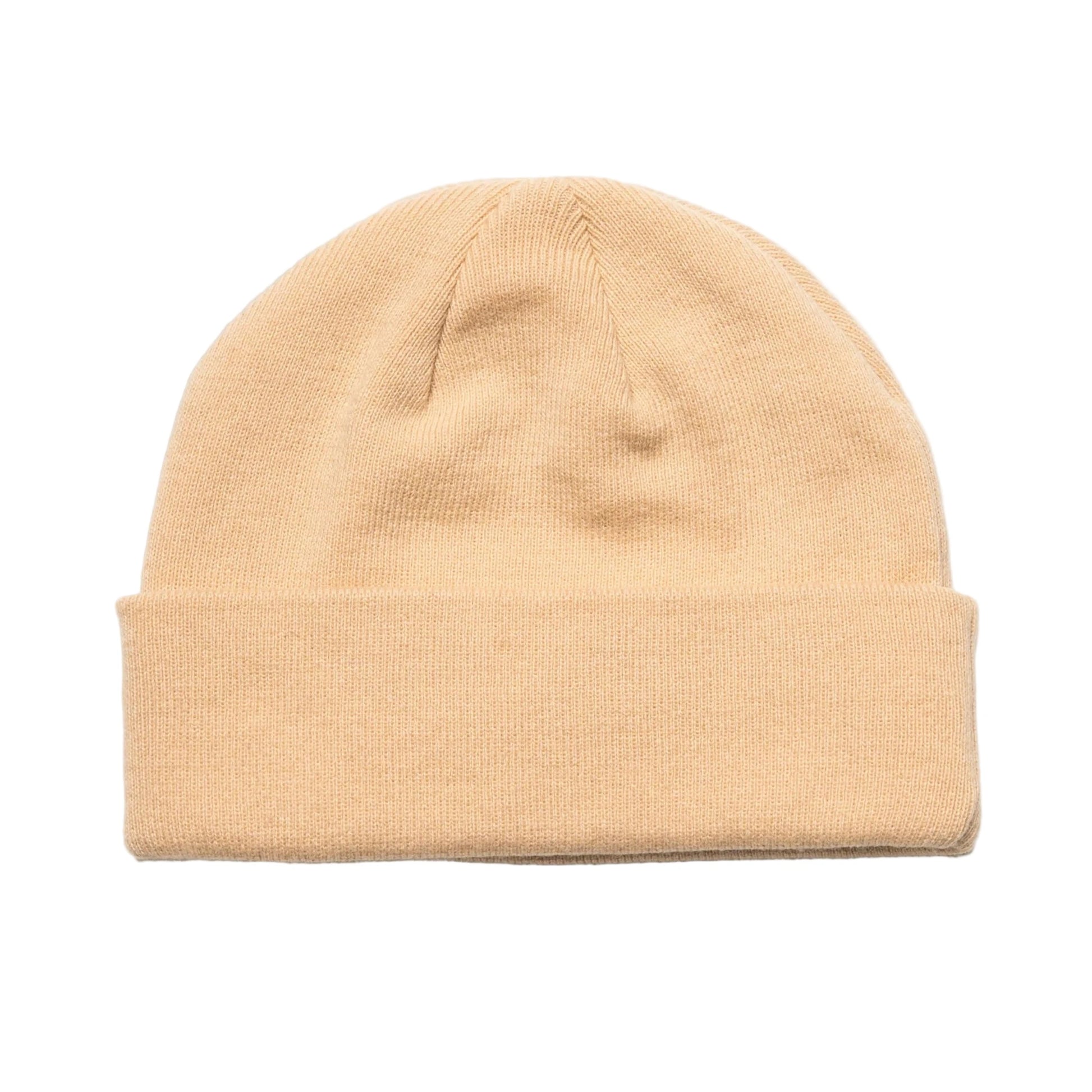 Beige beanie on a light gray background