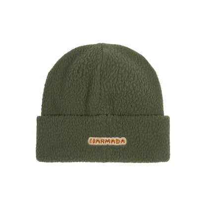 Green beanie with 'ARMADA' logo on a white background