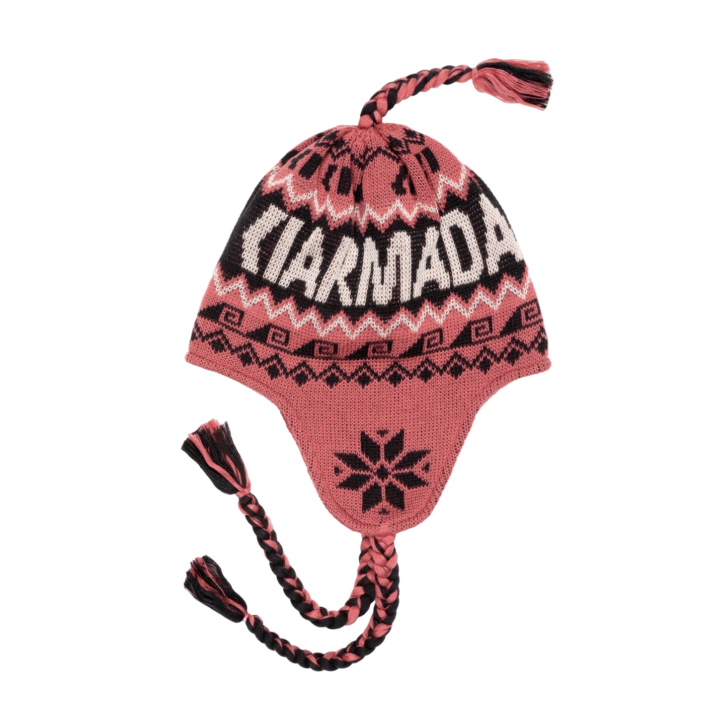 Knitted hat with pattern and 'Klamath' text on a white background